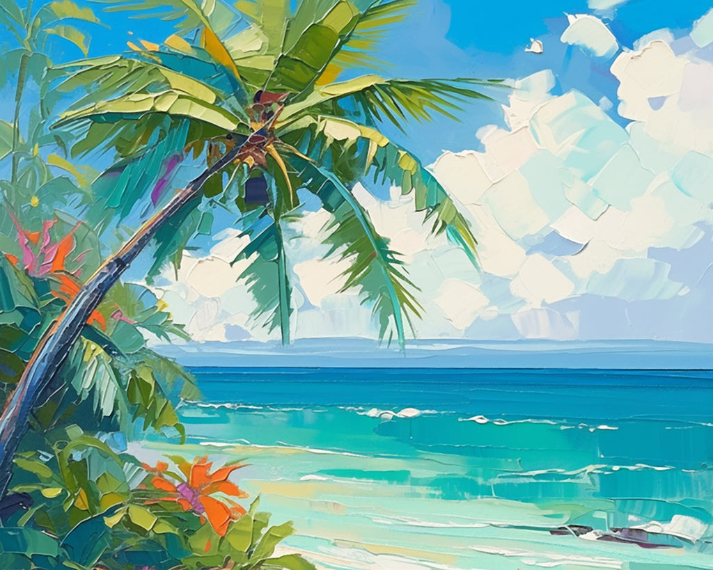 Palm Tree by the Sea Paint by Numbers