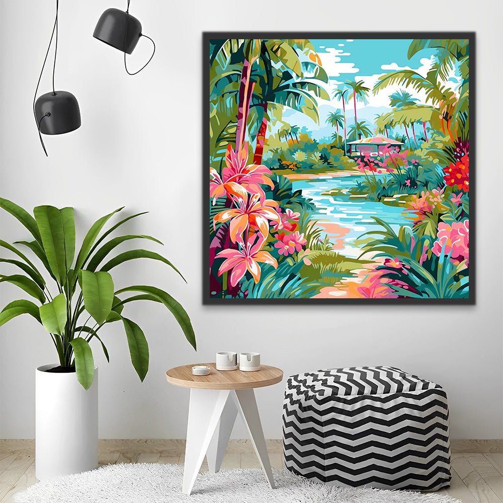 Palm Trees and Hut Paint by Numbers