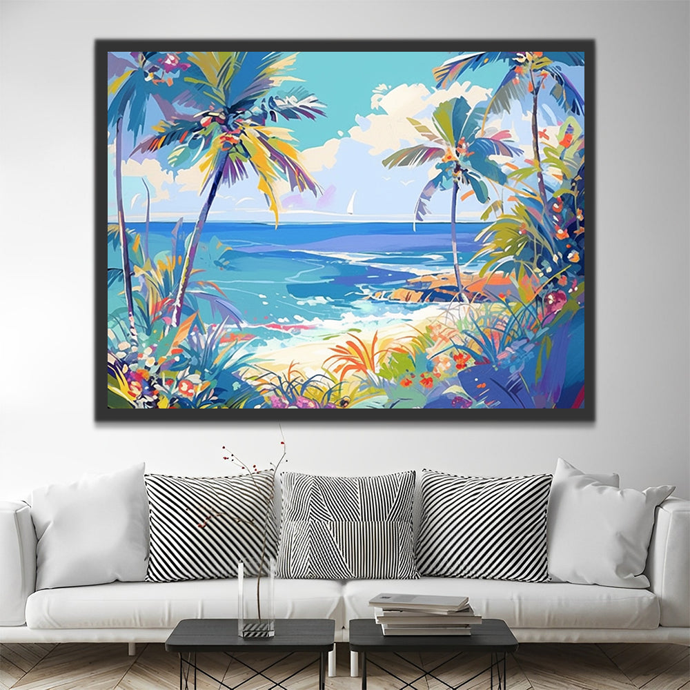 Palm Trees by the Sea Paint by Numbers