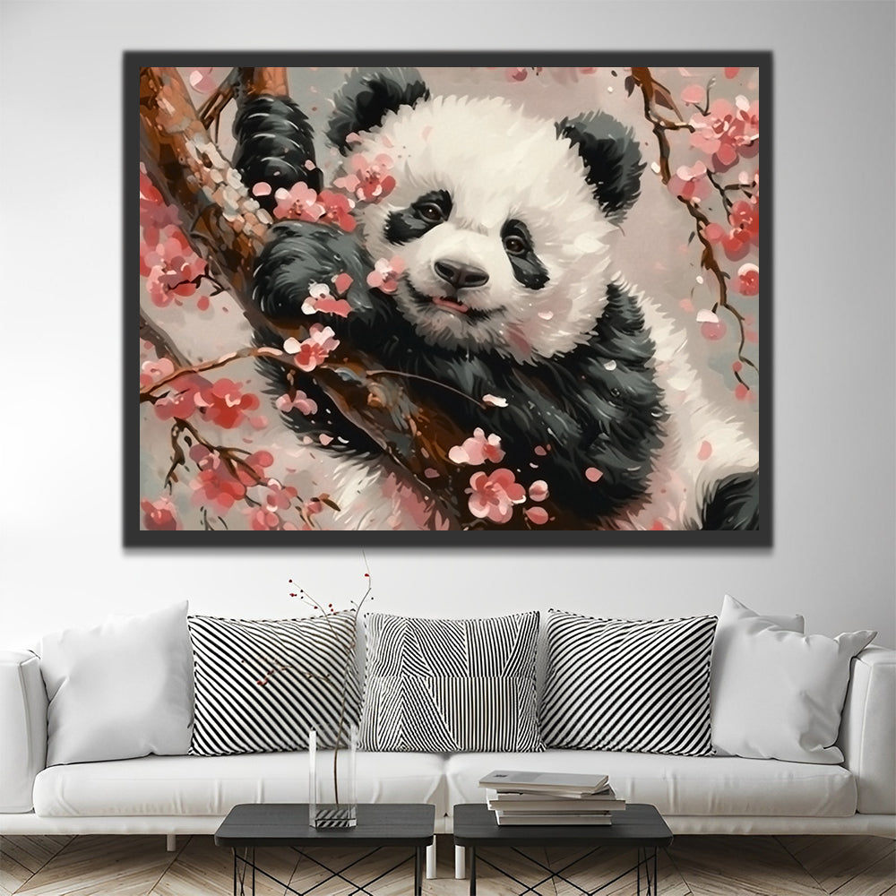 Panda and Pink Flowers Paint by Numbers