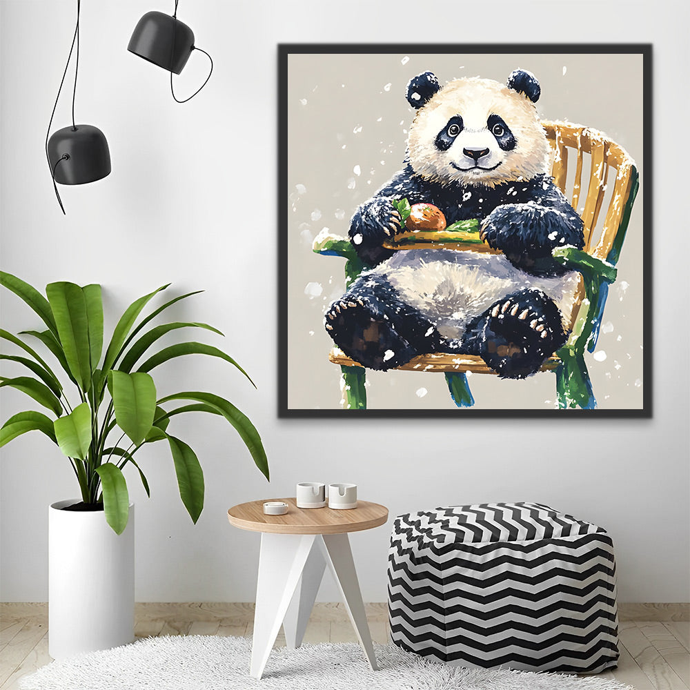 Panda Sitting on Bamboo Chair Paint by Numbers