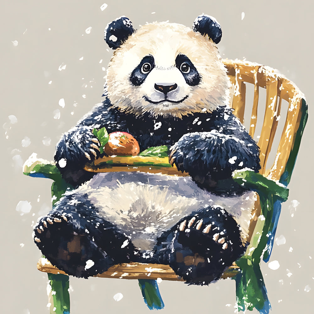 Panda Sitting on Bamboo Chair Paint by Numbers