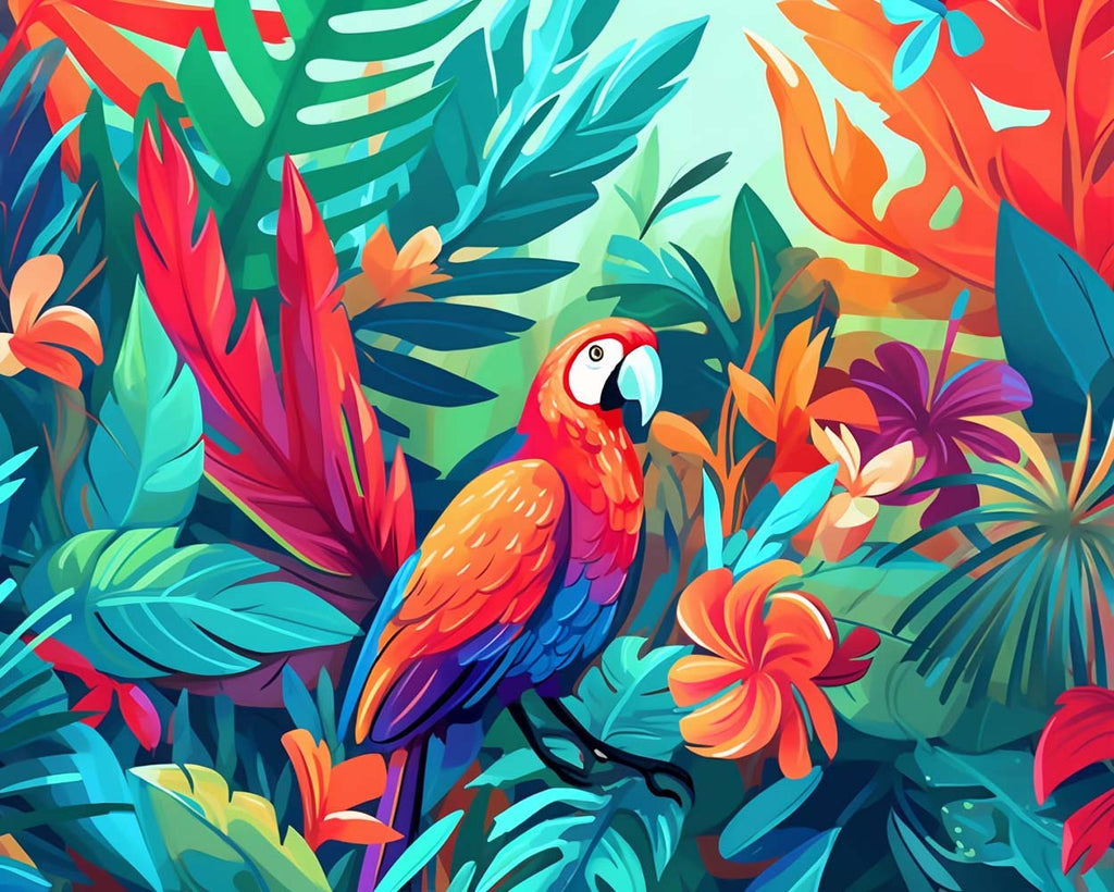 Parrot among Leaves Paint by Numbers