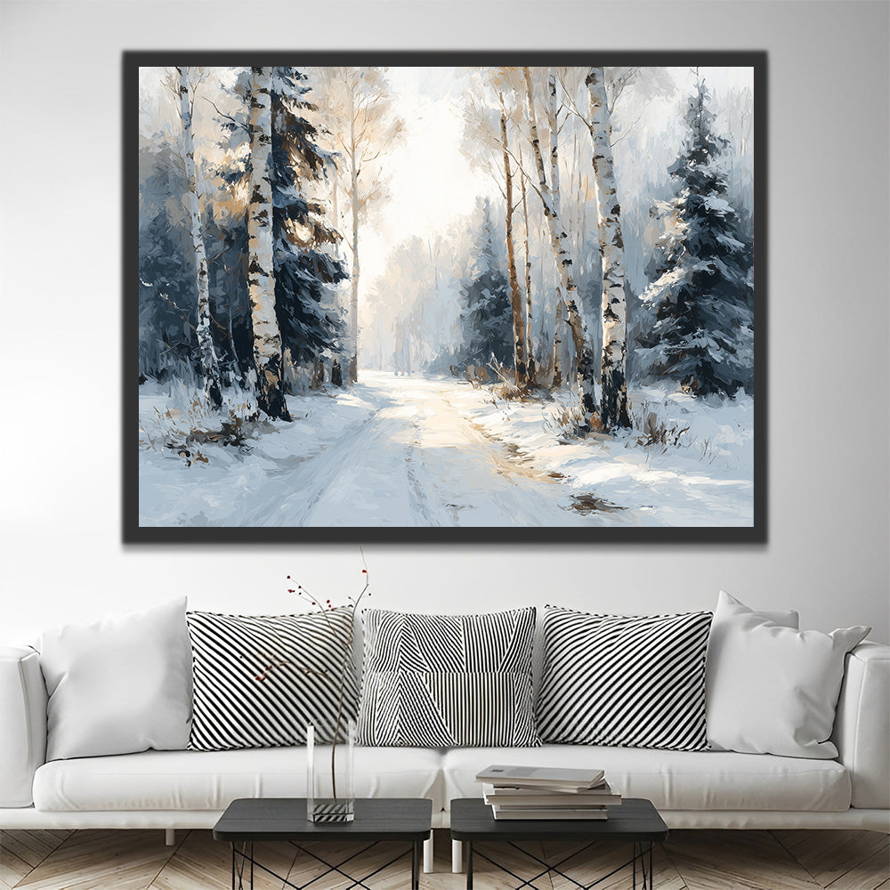 Path in the Snowy Forest Paint by Numbers