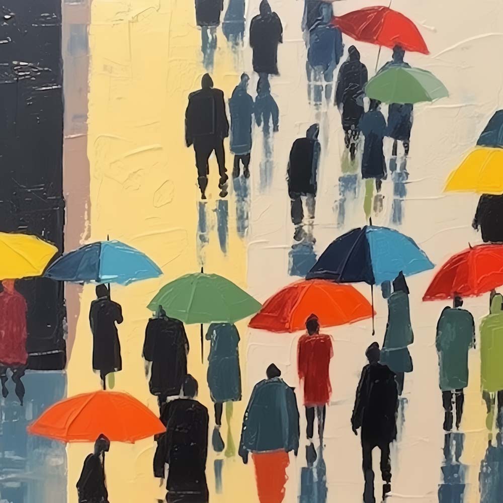 Pedestrians with Umbrellas Paint by Numbers