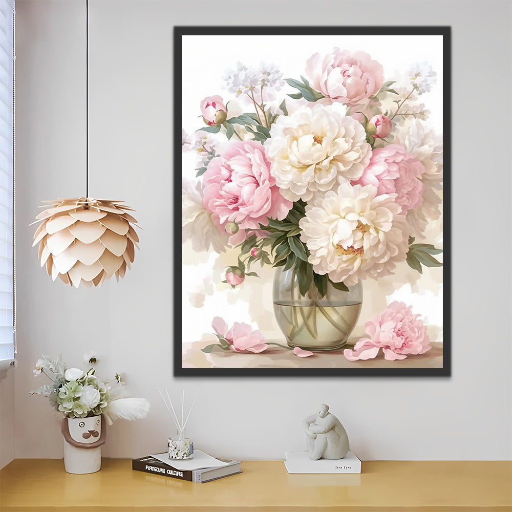 Peonies in a Glass Vase Paint by Numbers