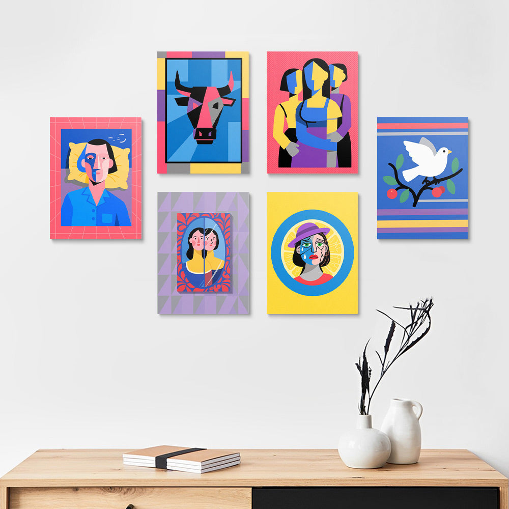 Picasso Style Cartoon Pop Art 6 Pieces Mini Paint by Numbers