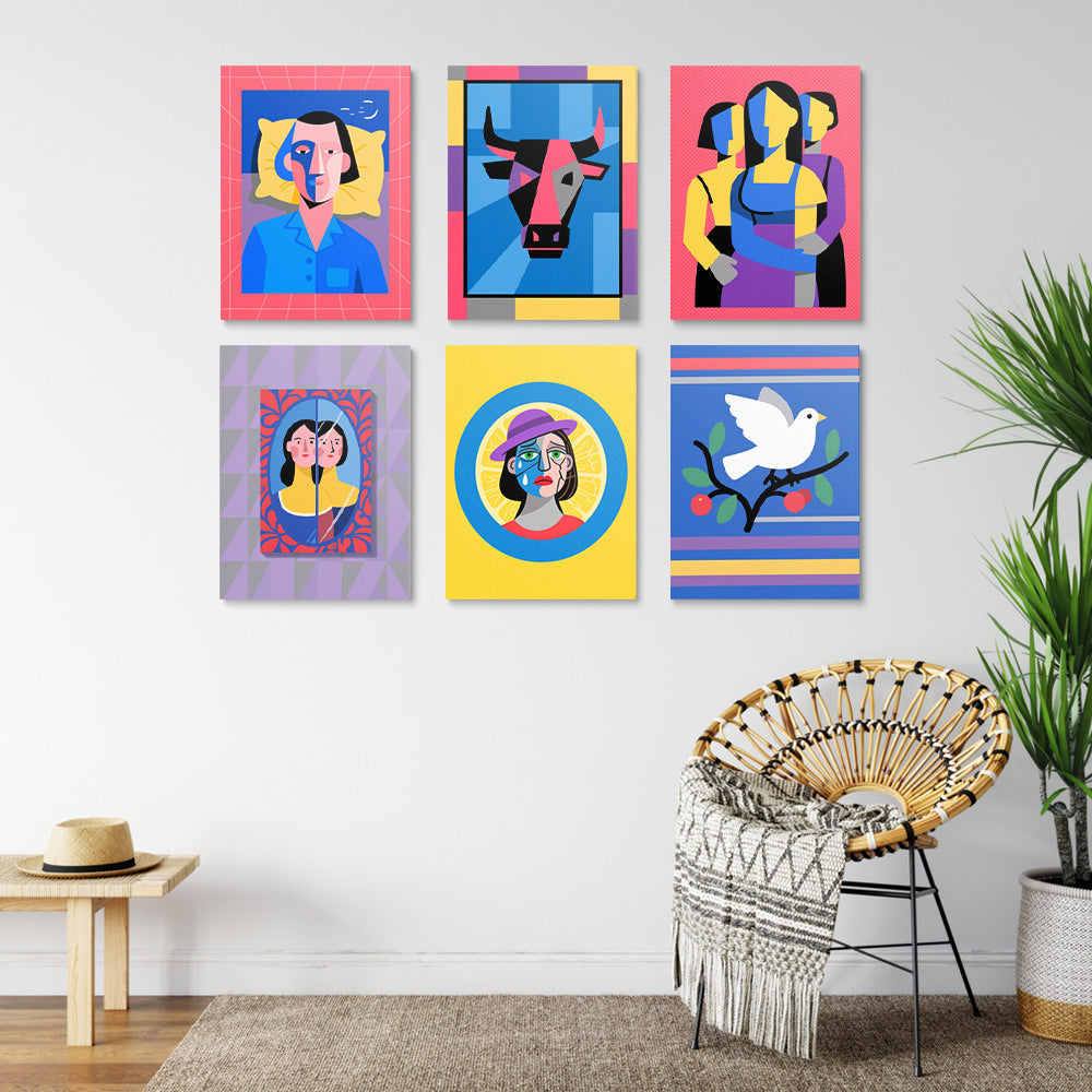 Picasso Style Cartoon Pop Art 6 Pieces Mini Paint by Numbers