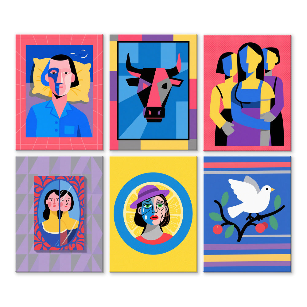Picasso Style Cartoon Pop Art 6 Pieces Mini Paint by Numbers