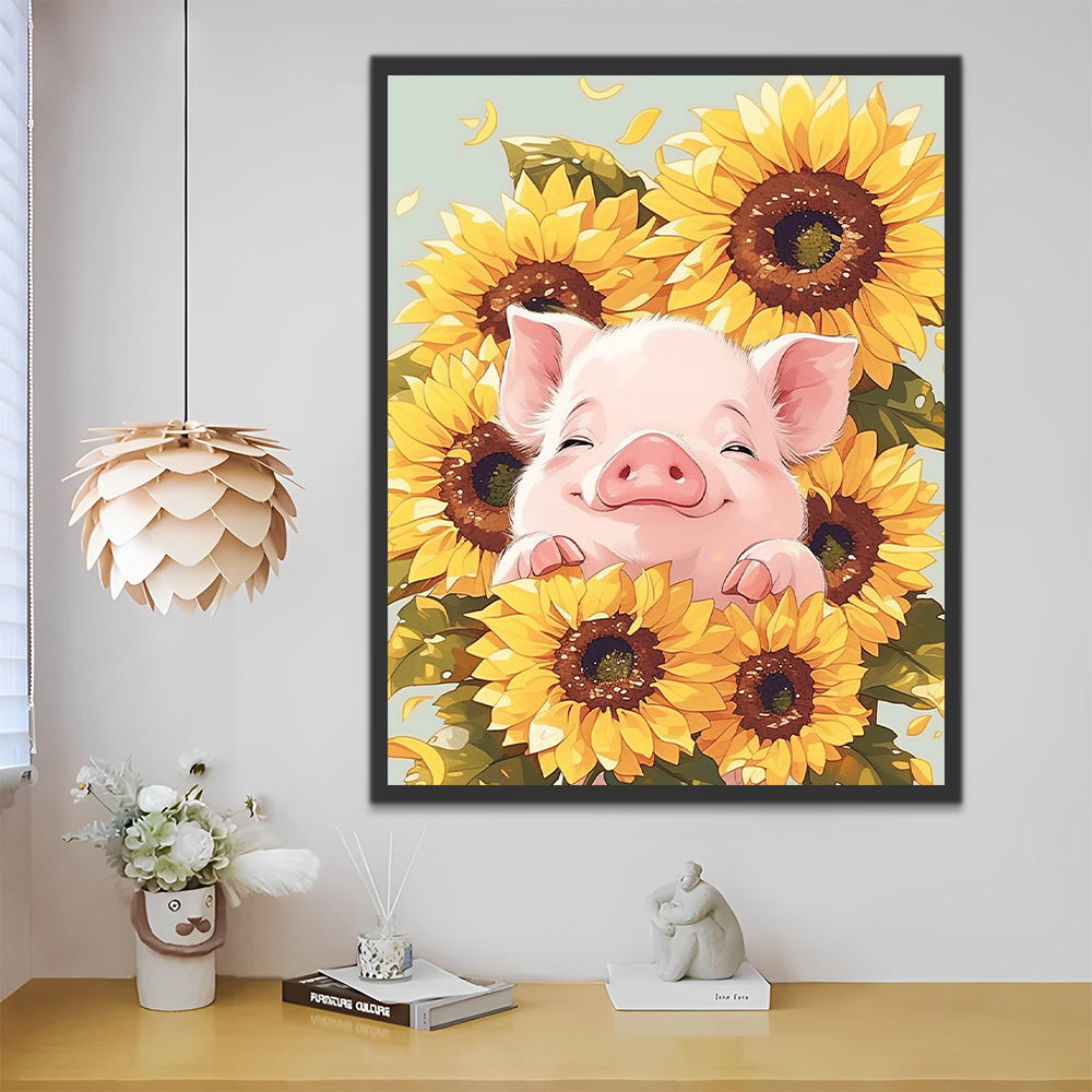 Pig in the Sunflower Bush Paint by Numbers