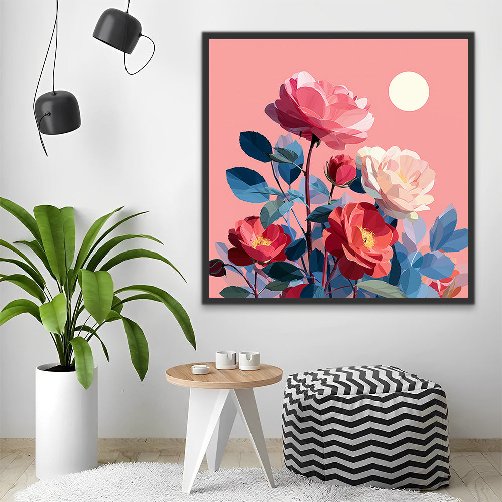Pink and Red Roses Paint by Numbers