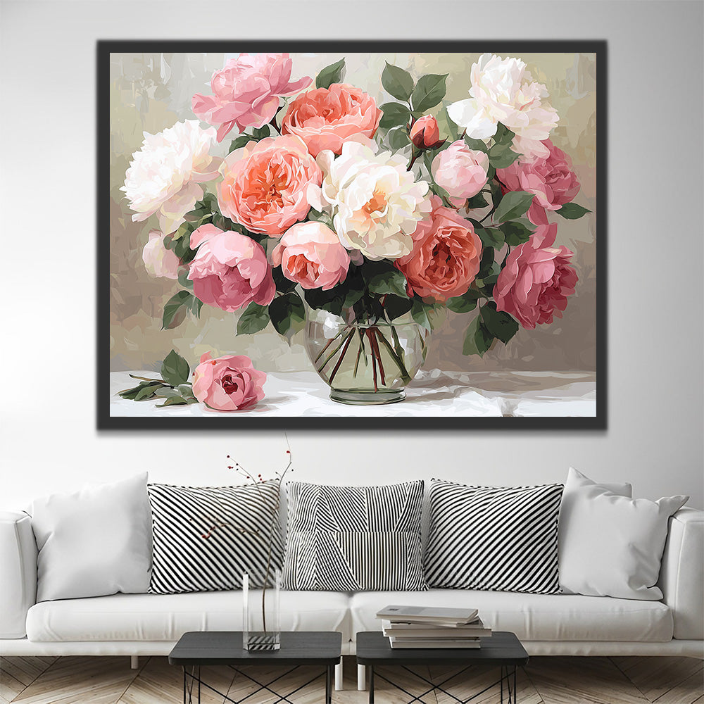 Pink and White Peonies Paint by Numbers