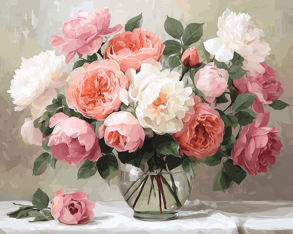 Pink and White Peonies Paint by Numbers