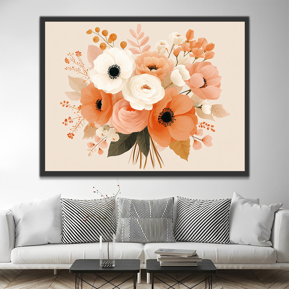 Pink and White Poppy Bouquet Paint by Numbers