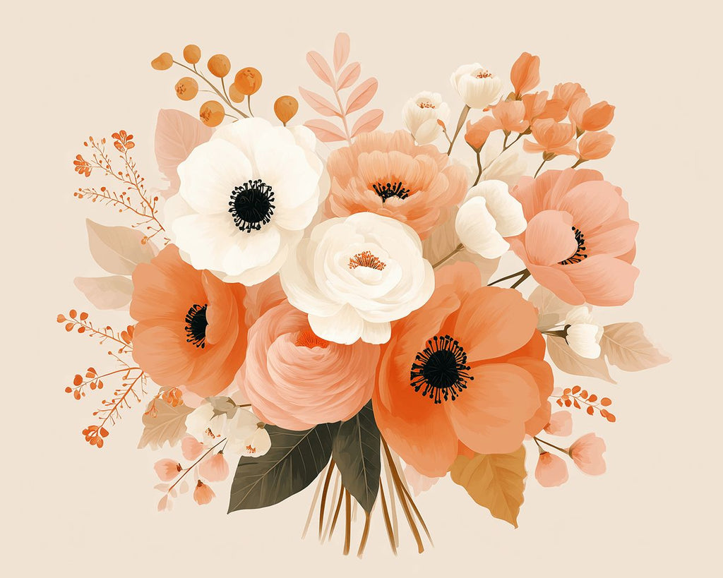 Pink and White Poppy Bouquet Paint by Numbers