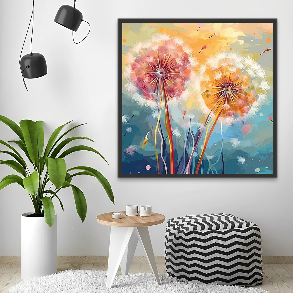 Pink and Yellow Dandelion Paint by Numbers