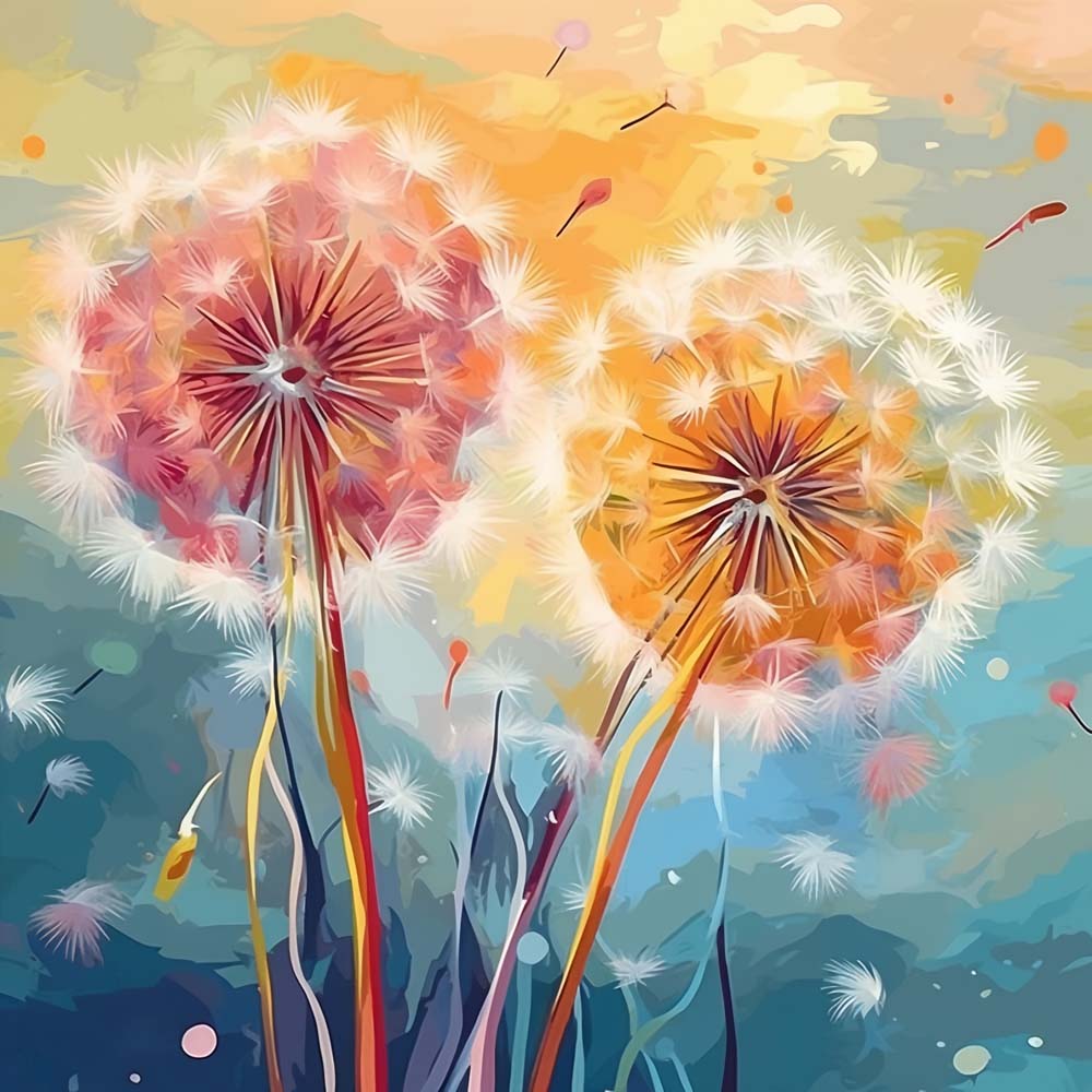 Pink and Yellow Dandelion Paint by Numbers