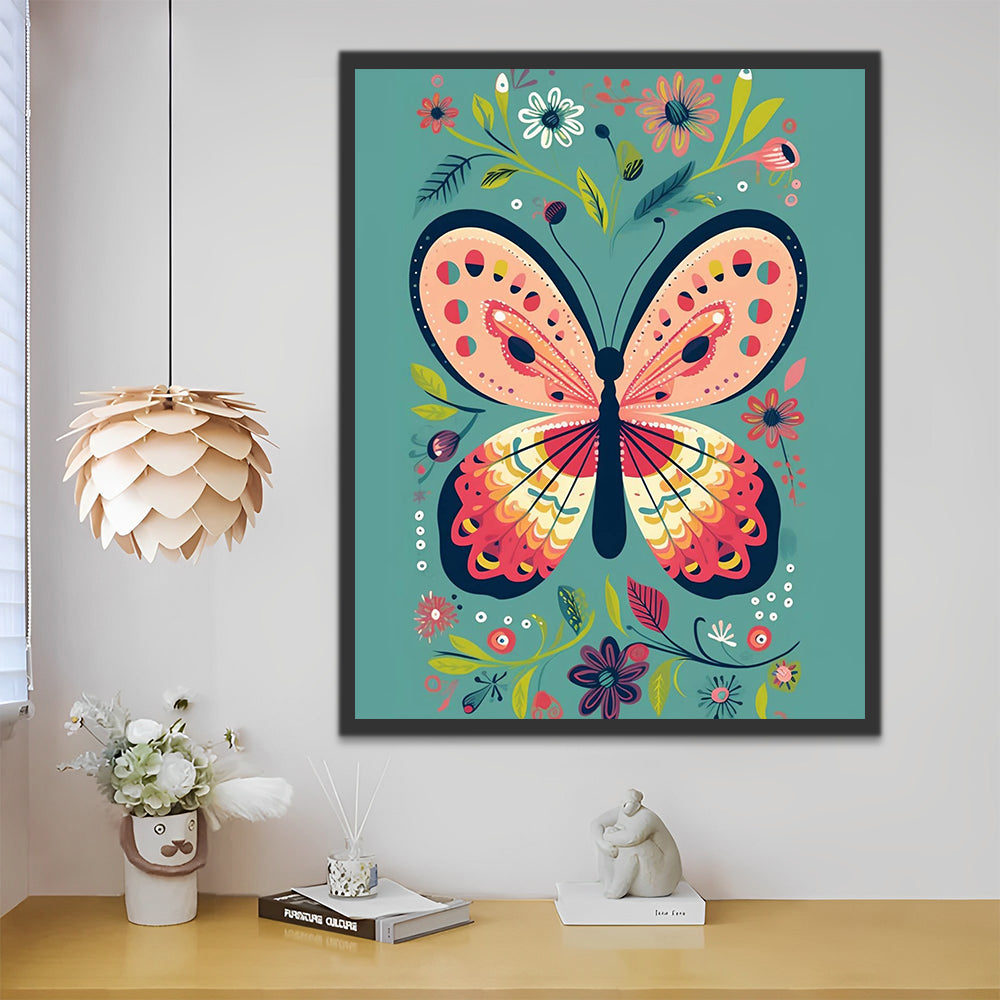 Pink Butterfly on the Green Background Paint by Numbers