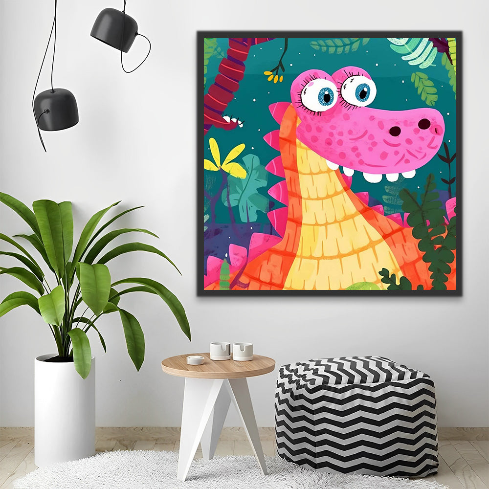 Pink Cartoon Dinosaur Paint by Numbers for Kids