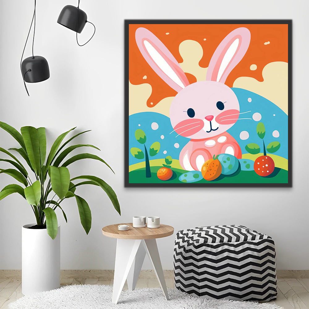 Pink Cartoon Rabbit and Fruit Paint by Numbers for Kids