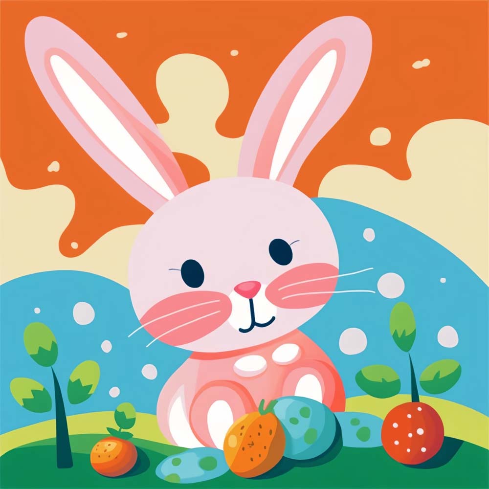 Pink Cartoon Rabbit and Fruit Paint by Numbers for Kids