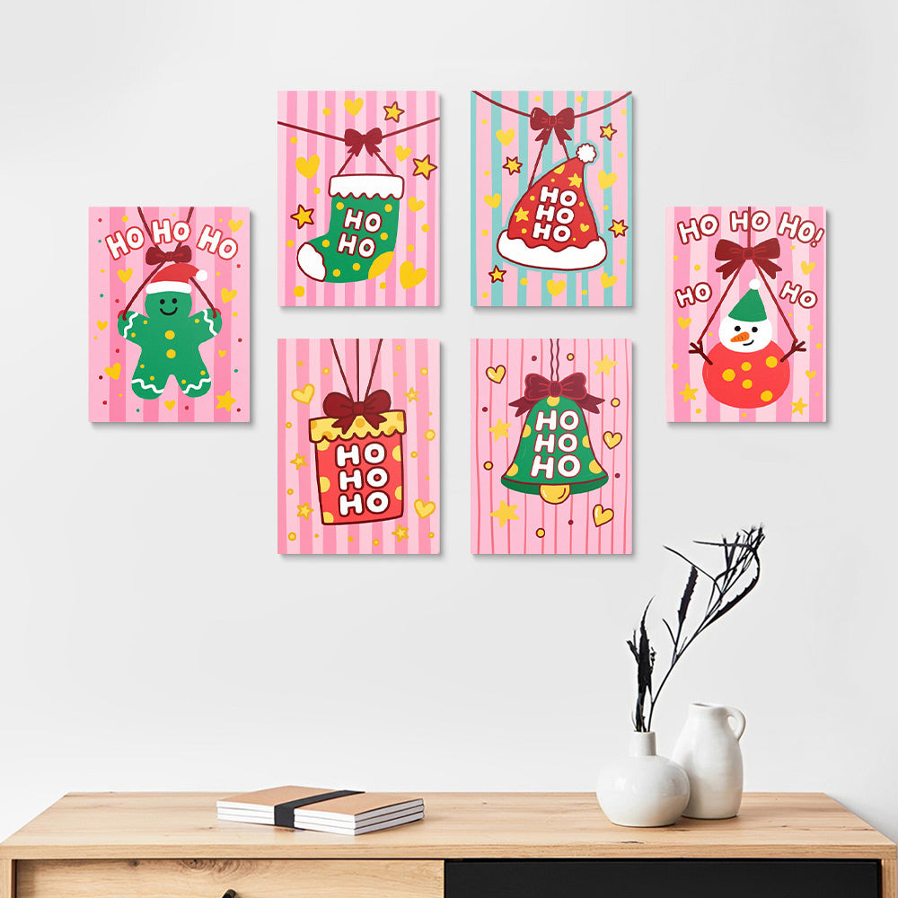 Pink Christmas Decorations 6 Pieces Mini Paint by Numbers