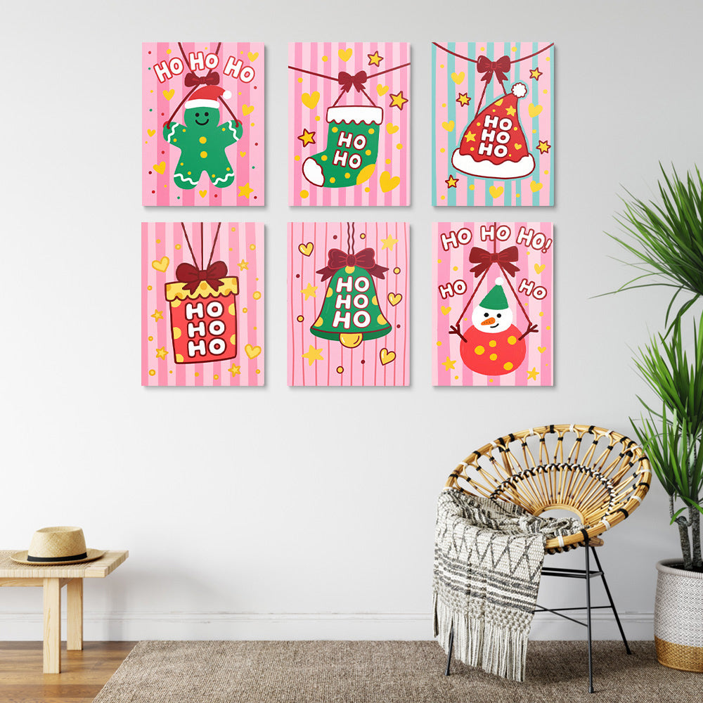 Pink Christmas Decorations 6 Pieces Mini Paint by Numbers