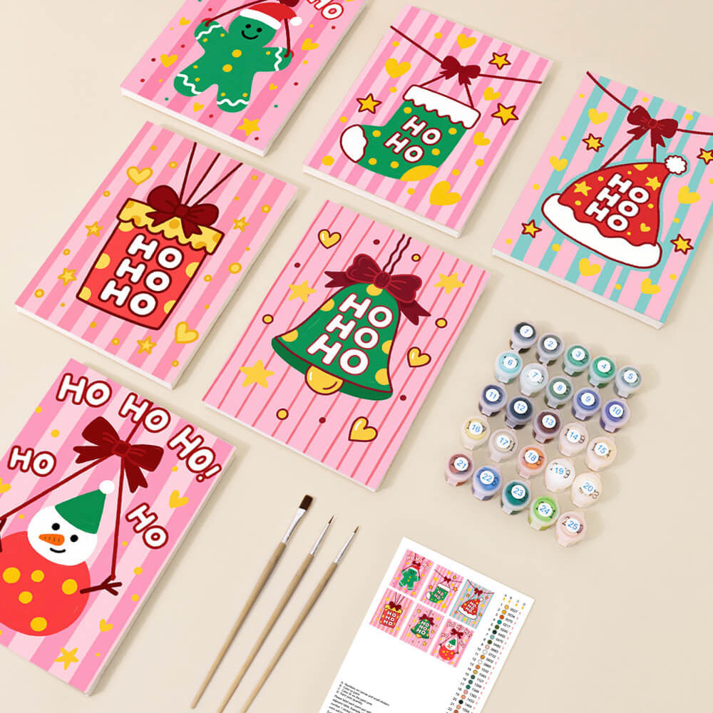 Pink Christmas Decorations 6 Pieces Mini Paint by Numbers
