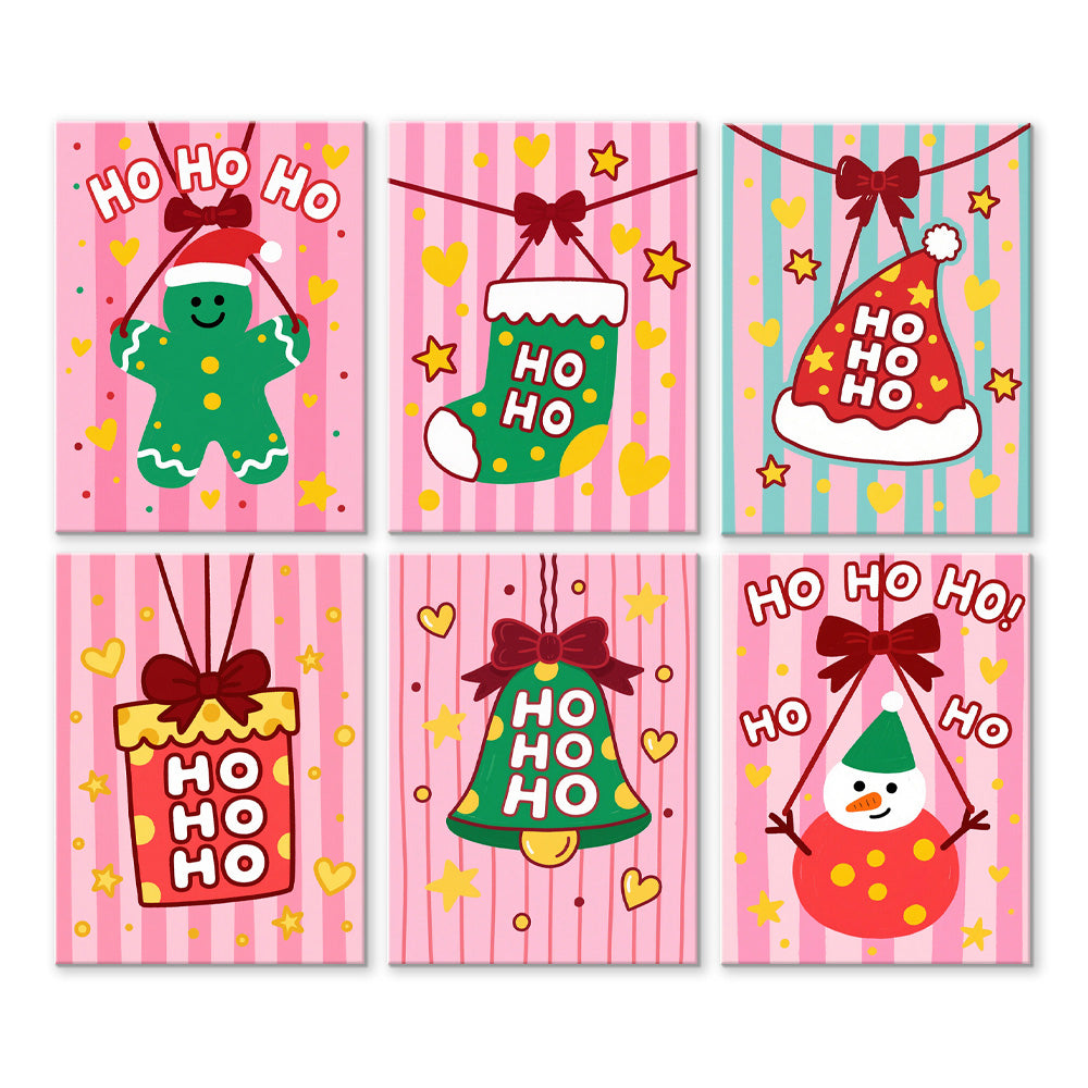 Pink Christmas Decorations 6 Pieces Mini Paint by Numbers