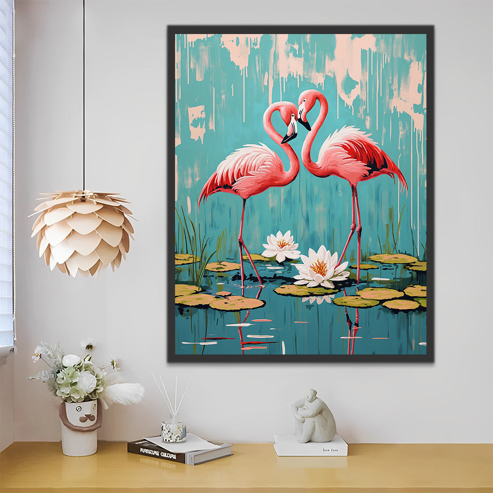 Pink Flamingo and White Lotus Paint by Numbers