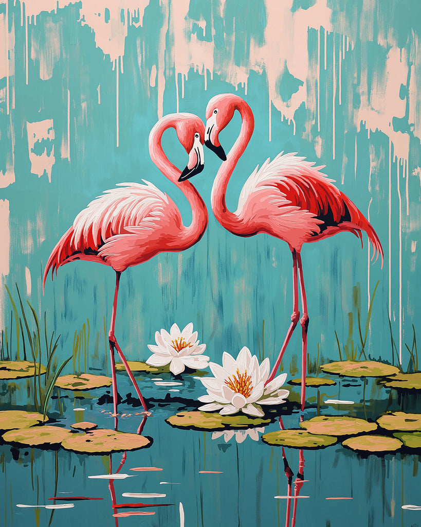 Pink Flamingo and White Lotus Paint by Numbers