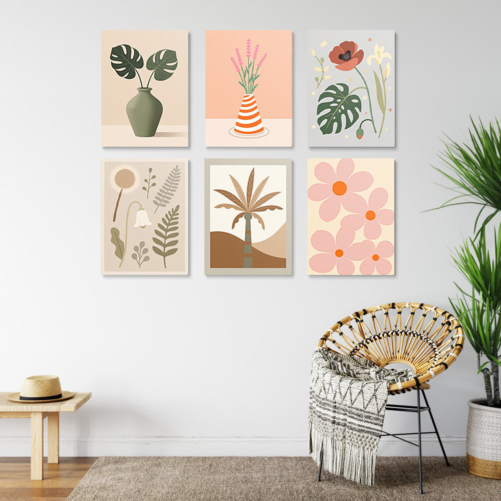 Pink Flowers and Autumn Leaves 6 Pieces Mini Paint by Numbers