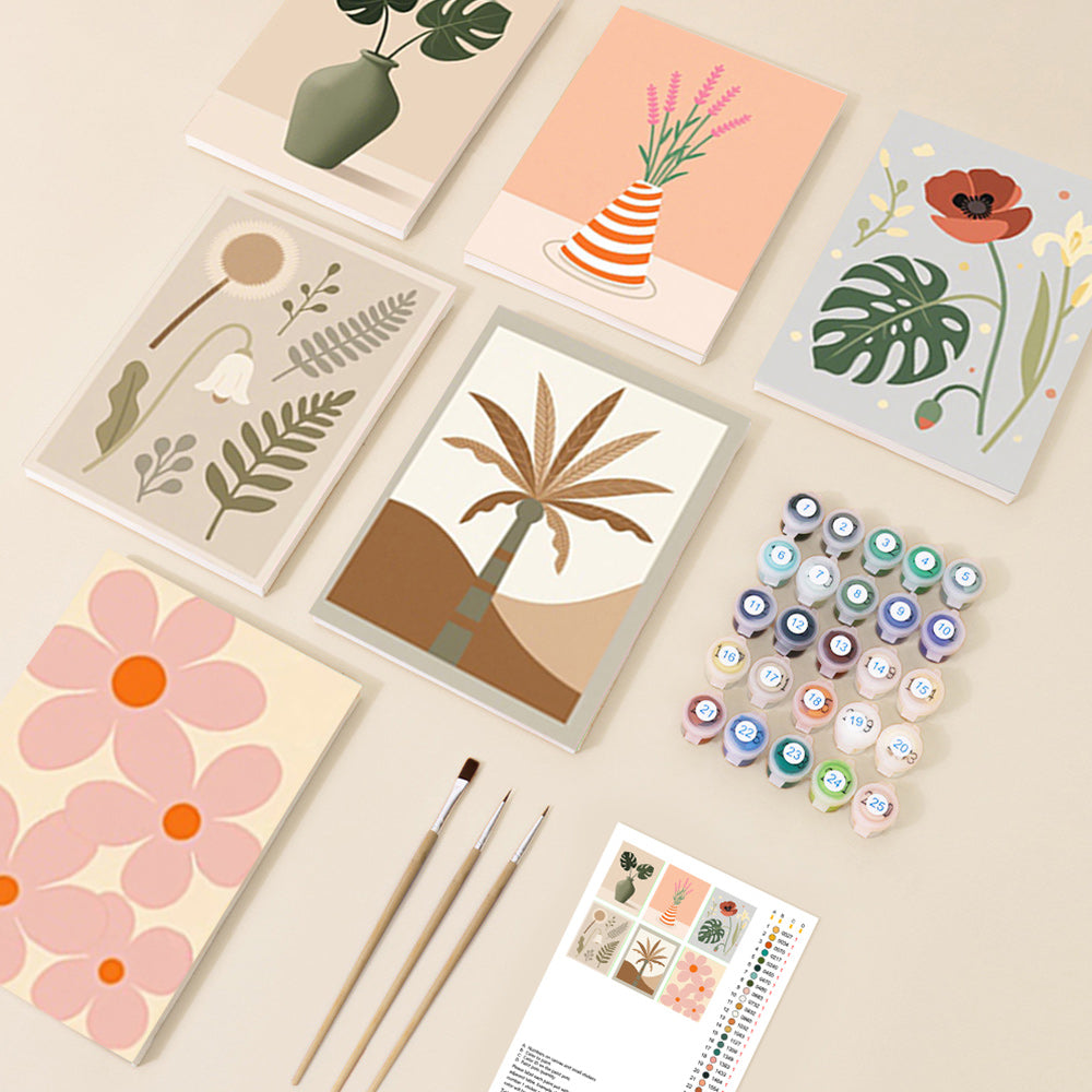 Pink Flowers and Autumn Leaves 6 Pieces Mini Paint by Numbers