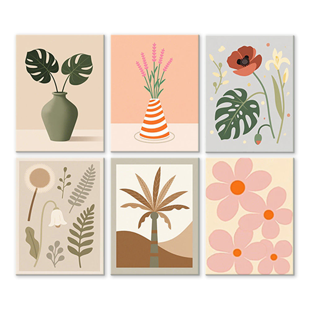 Pink Flowers and Autumn Leaves 6 Pieces Mini Paint by Numbers