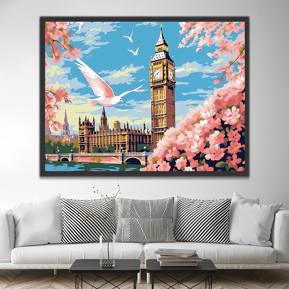 Pink Flowers and Big Ben Paint by Numbers