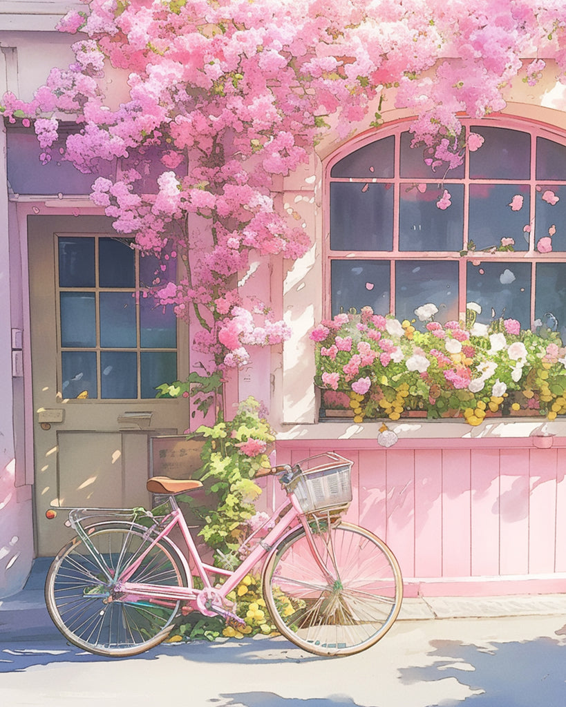 Pink Flowers and Pink Bike Paint by Numbers