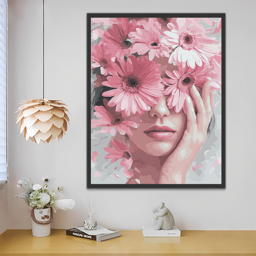 Pink Gerbera and Woman Paint by Numbers