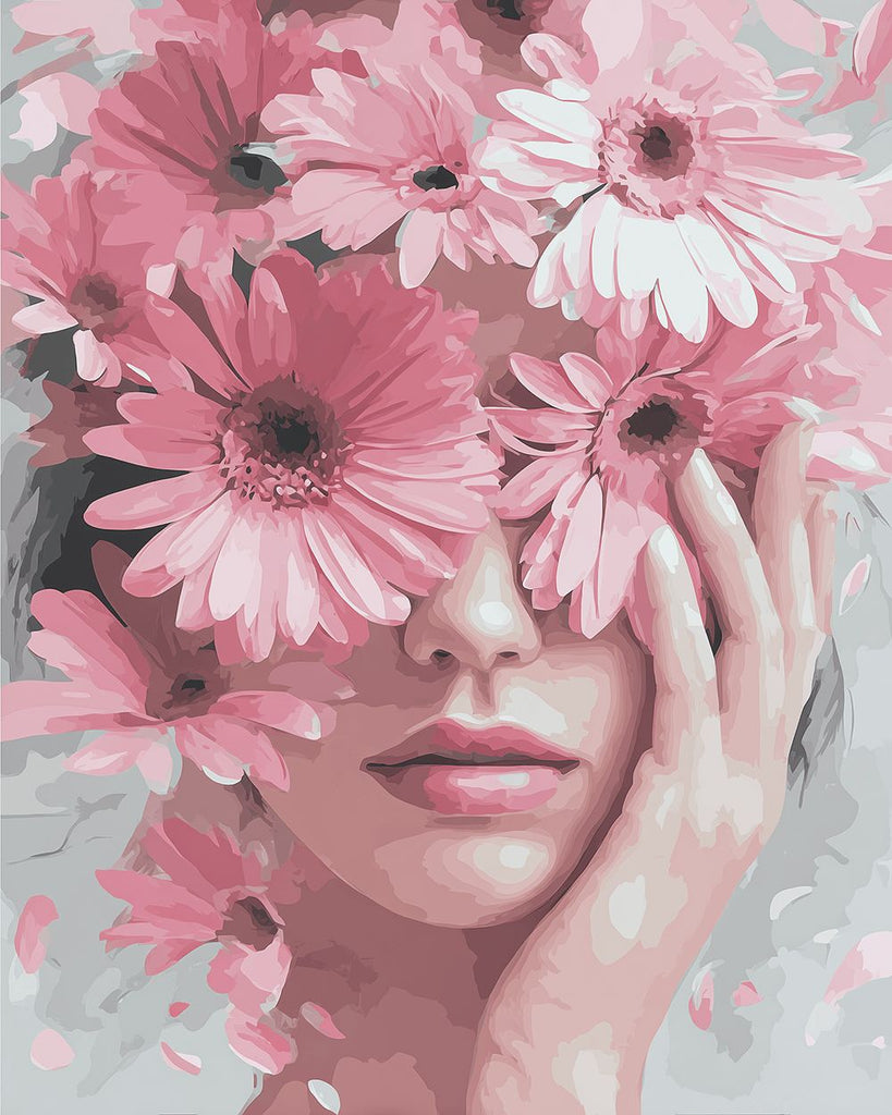 Pink Gerbera and Woman Paint by Numbers