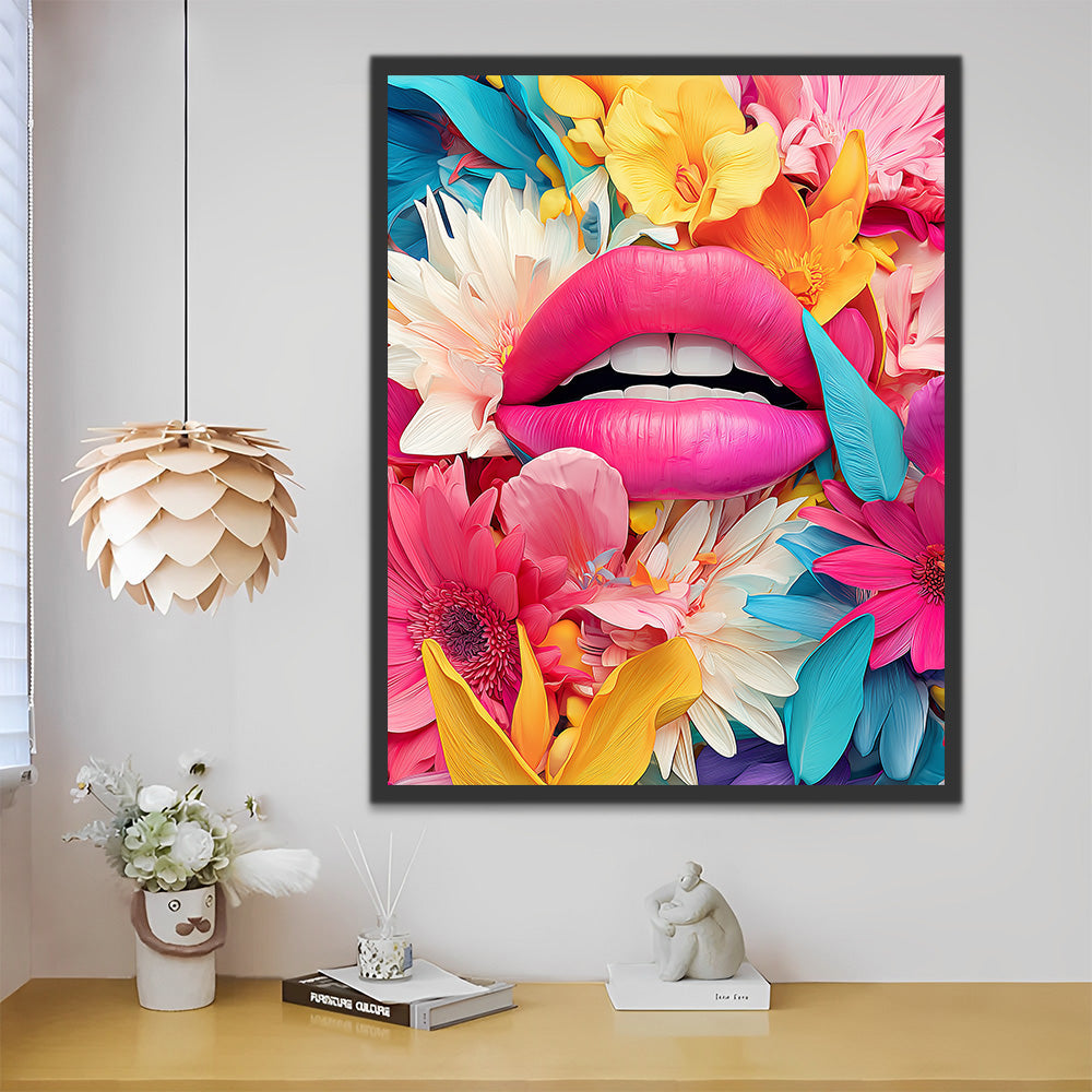 Pink Lip surrounded by Dahlia Paint by Numbers