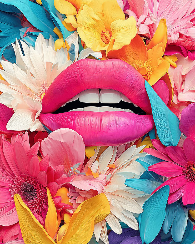 Pink Lip surrounded by Dahlia Paint by Numbers