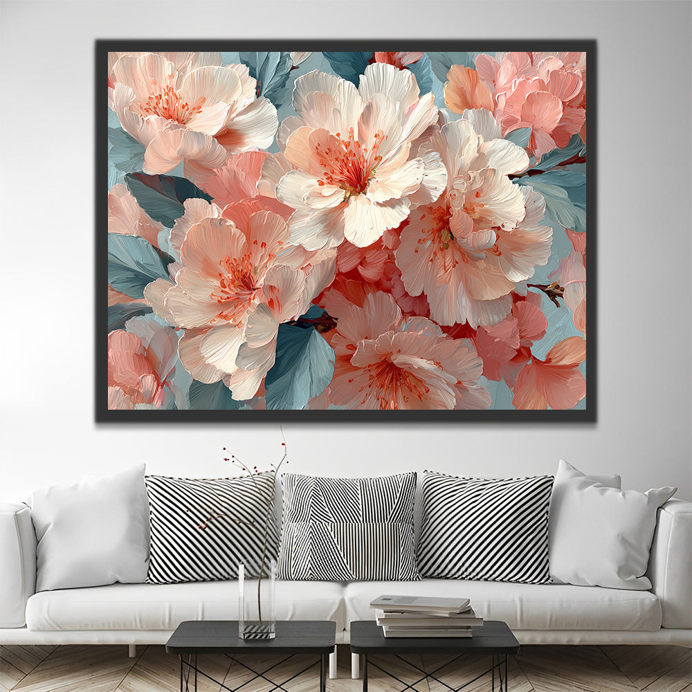 Pink Peach Blossom with Red Stamens Paint by Numbers