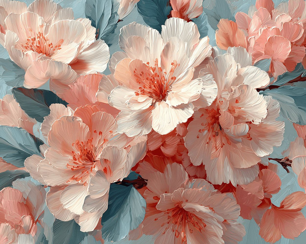 Pink Peach Blossom with Red Stamens Paint by Numbers