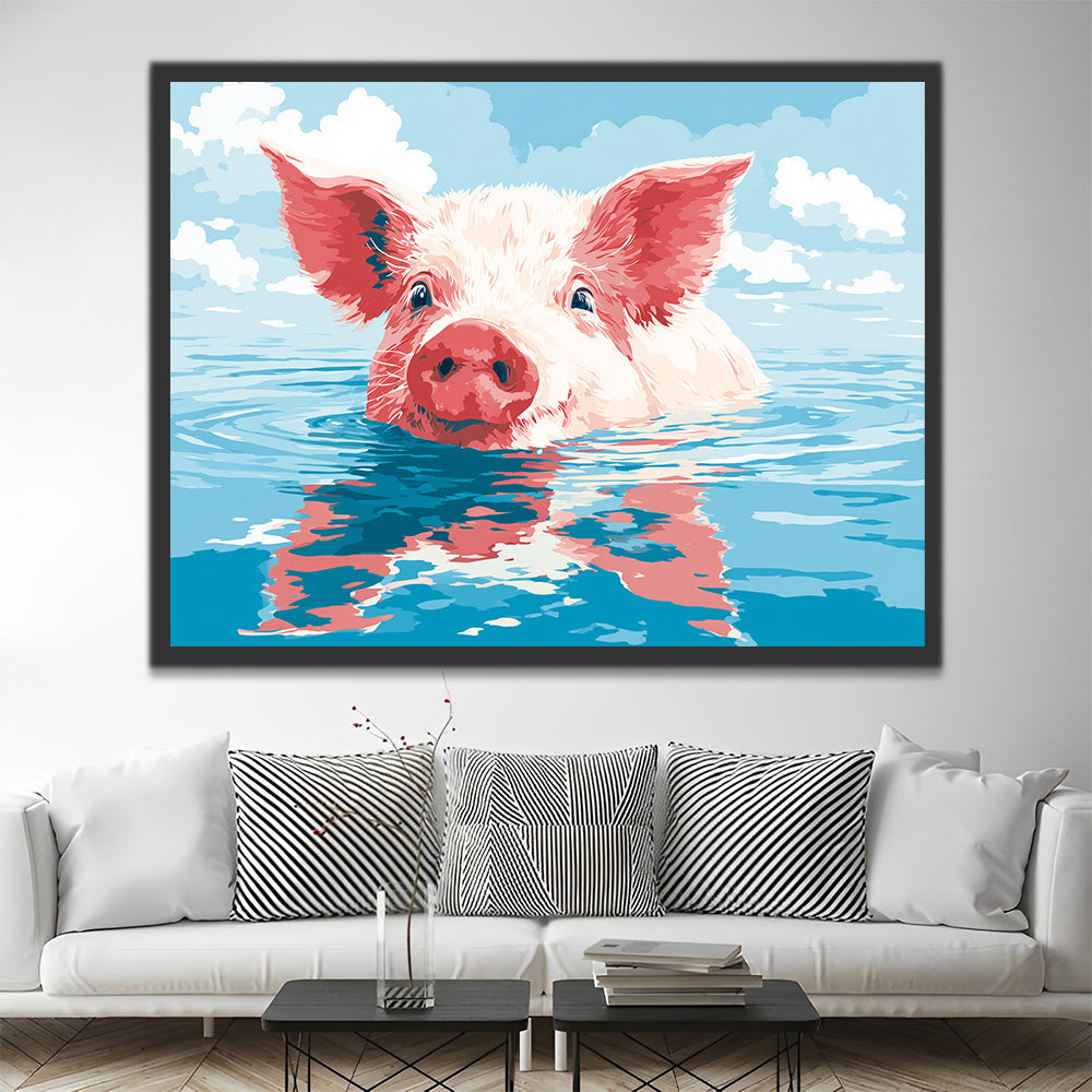 Pink Pig Swimming in the Water Paint by Numbers