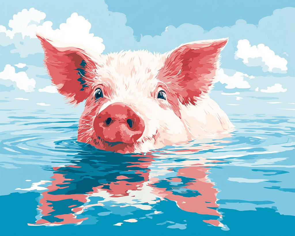 Pink Pig Swimming in the Water Paint by Numbers