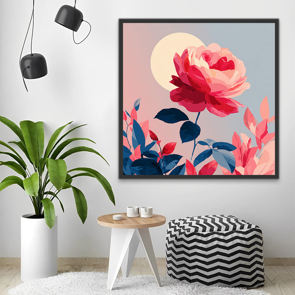 Pink Rose under the Moon Paint by Numbers