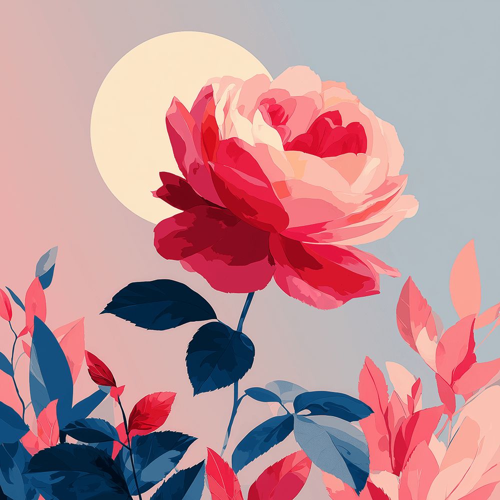 Pink Rose under the Moon Paint by Numbers