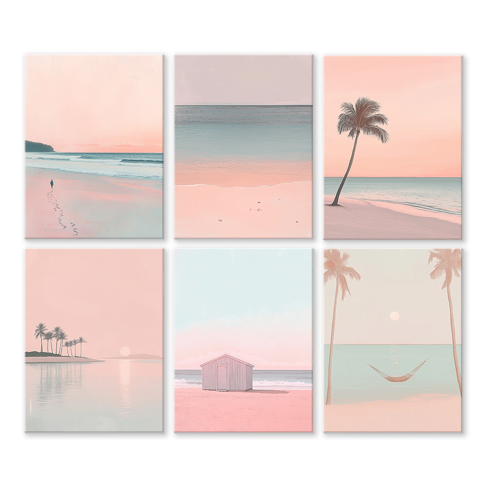 Pink Sea and Beach 6 Pieces Mini Paint by Numbers