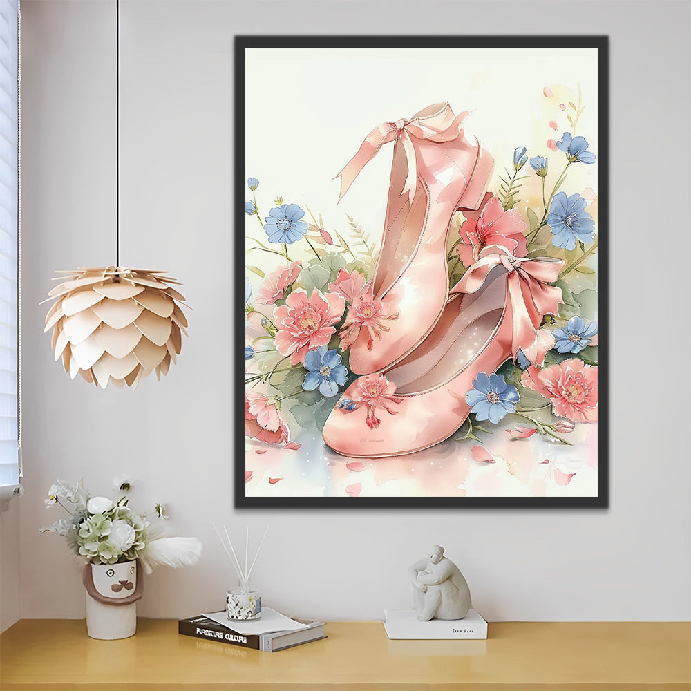 Pink Shoes and Flowers Paint by Numbers