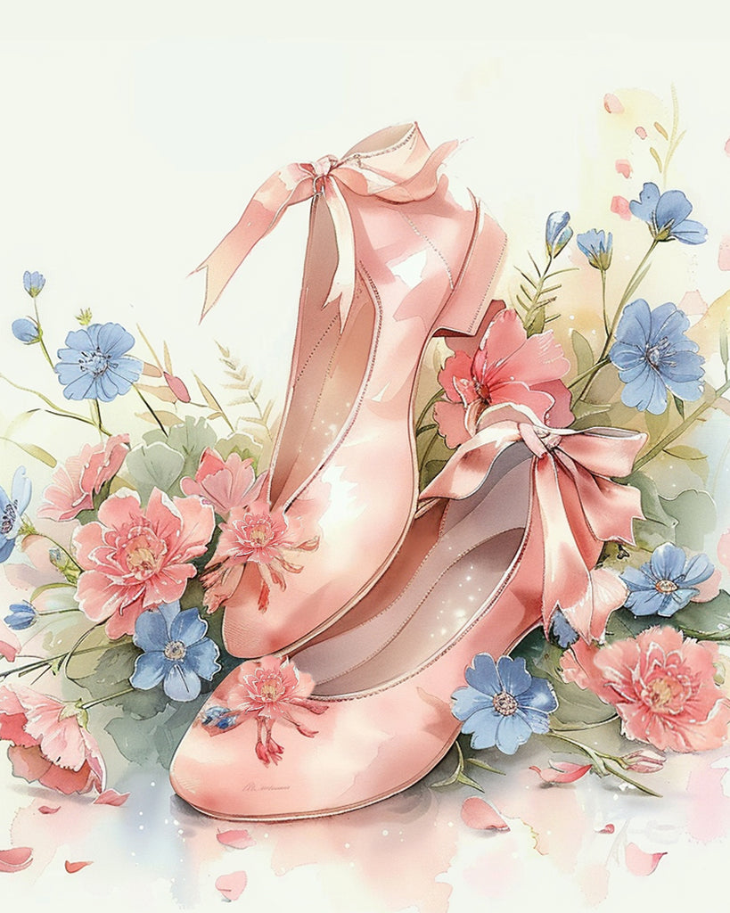 Pink Shoes and Flowers Paint by Numbers