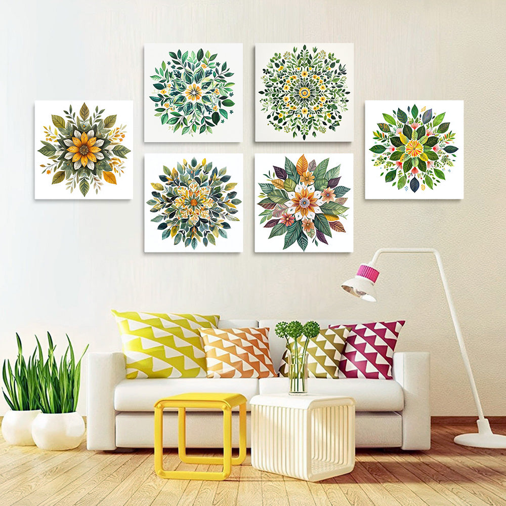 Plant Leaves Mandala 6 Pieces Mini Paint by Numbers